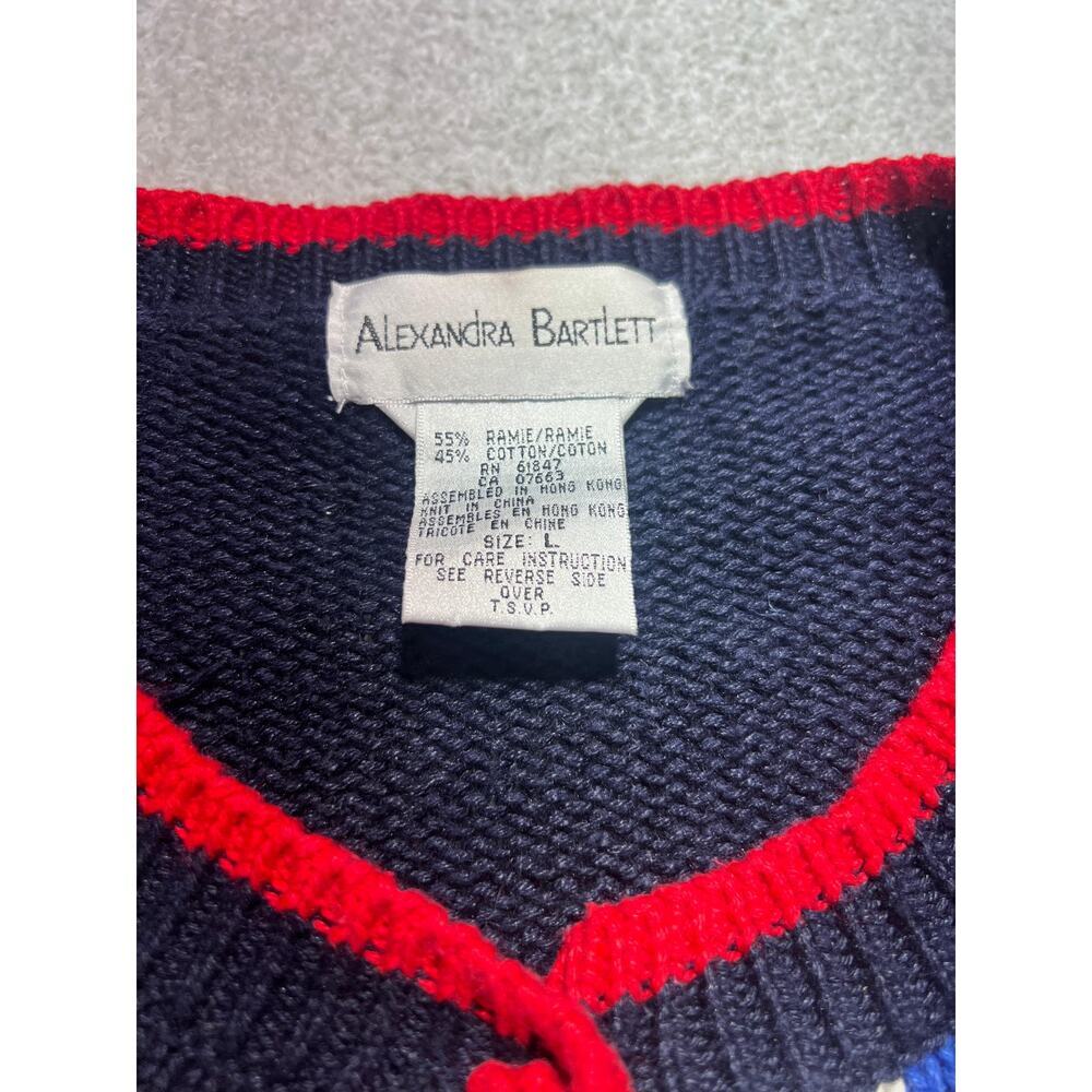 Alexandra Bartlett Womens Blue Multi Embroidered Long Sleeves Cat Sweater Size L - Picture 5 of 5